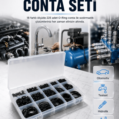 18 Ölçü O-Ring Conta Seti Otomotiv, Tesisat ve Hidrolik İçin Kauçuk Conta Kiti