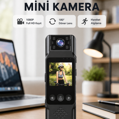 180 Derece Dönebilen Mini Kamera Full HD TFT Ekran Hareket Sensörlü (Kopya)