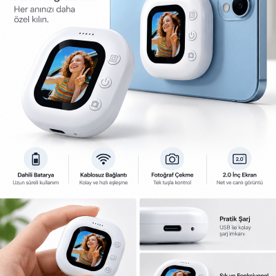 2.0 İnç Kablosuz Selfie Ekranı Dahili Bataryalı