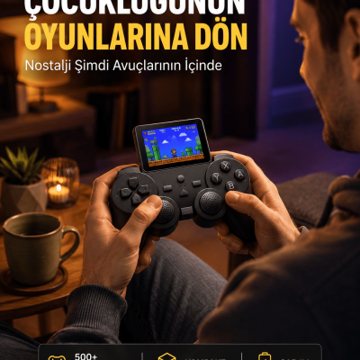 2.4 İnç HD Renkli Ekranlı 500-in-1 Taşınabilir Retro Oyun Konsolu, Kablolu TV Bağlantısı ve Uzun Pil Ömrü