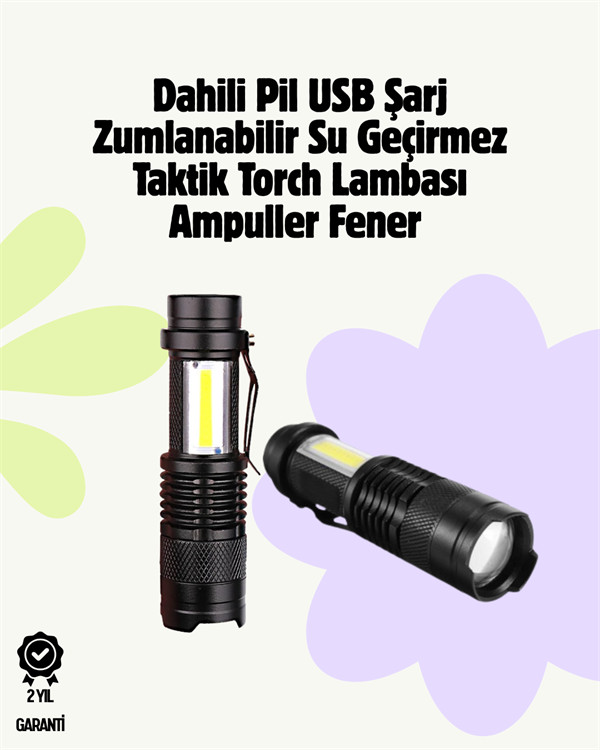 2000 Lümen LED El Feneri - Suya Dayanıklı, Odaklı, Klipsli