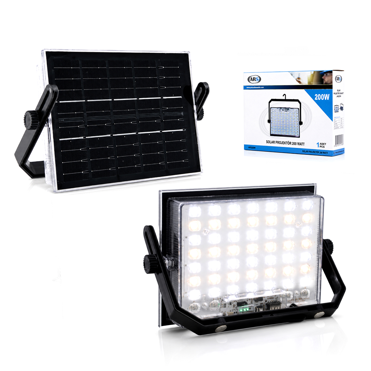 200W Güneş Enerjili LED Projektör - Kamp & Dış Mekan