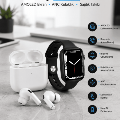 2025 Model Akıllı Saat ve Yeni Nesil Pro Bluetooth Kulaklık TWS Yüksek Ses Kaliteli