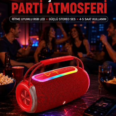 20W Güçlü Ses Çift Sürücülü RGB LED Işıklı Bluetooth 5.3 Hoparlör