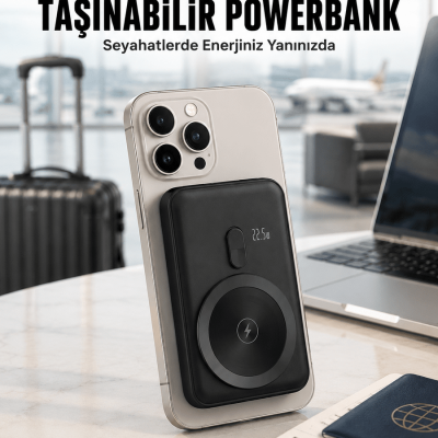 22.5W Hızlı Şarj Destekli Manyetik Powerbank Kompakt Tasarım Yeni Nesil