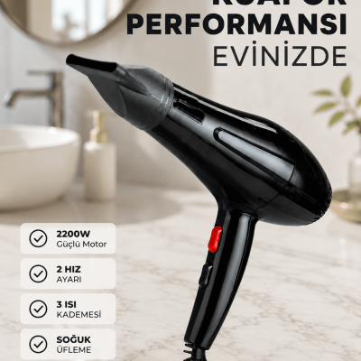 2200W Saç Kurutma Makinesi Soğuk ve Sıcak Üfleme Fonksiyonlu