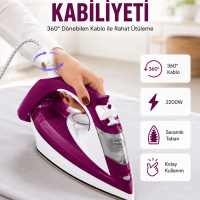 2200W Seramik Kaplama Estetik Tasarımı 360 Derece Dönebilir Kablosu Yeni Nesil