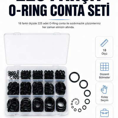 225 Parça Profesyonel O-Ring Conta Kiti Su, Yağ ve Hava Sızdırmazlık Tamir Seti