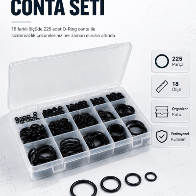 225 PCS O-Ring Conta Seti Profesyonel Tamir, Bakım ve Sızdırmazlık Çözümü