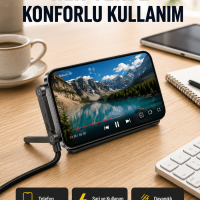 240W Type-C to Type-C Katlanabilir Standlı Hızlı Şarj Kablosu