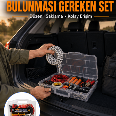 27 Parça Oto Güvenlik ve Bakım Seti Şeffaf Taşıma Kutulu Araç Ekipman Çantasız