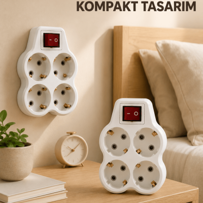 2’li Set 4’lü Priz Çoklayıcı Açma Kapama Anahtarlı Direkt Prize Takılan Adaptör