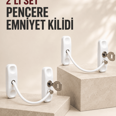2’li Set Pencere Güvenlik Kilidi Anahtarlı Kablolu Çocuk Emniyet Kilidi Beyaz