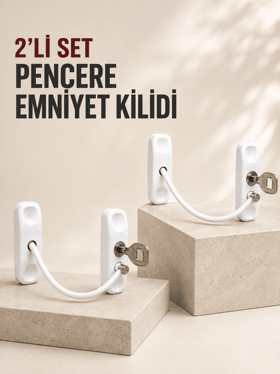 2’li Set Pencere Güvenlik Kilidi Anahtarlı Kablolu Çocuk Emniyet Kilidi Beyaz