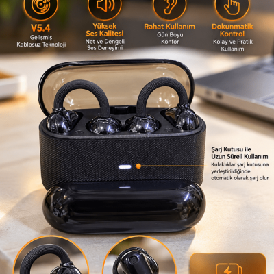 Kablosuz Bluetooth Kulaklık 4 Kulaklıklı 2’si 1 Arada Siyah