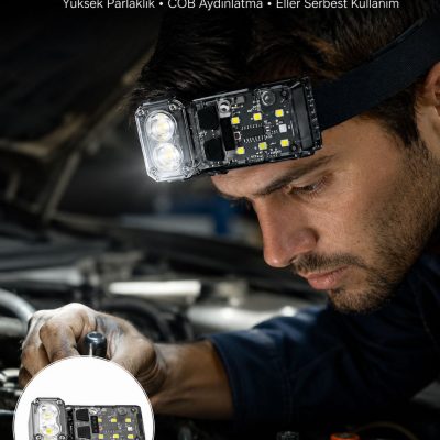 3 Fonksiyonlu LED Far El Feneri Çalışma Lambası Uzun Pil Ömürlü Yeni Nesil