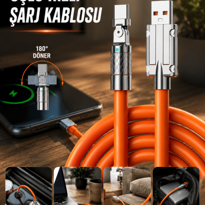 3 İn 1 Süper Hızlı Şarj Kablosu Android ve İOS Uyumlu Silikon Şarj Kablosu