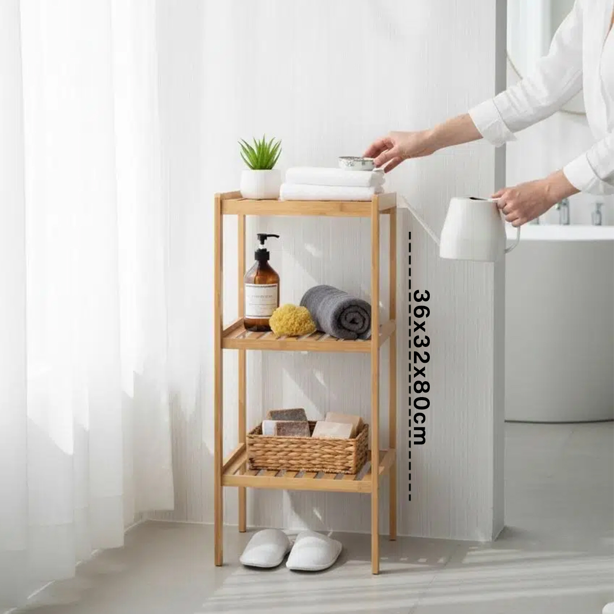 3 Katlı Çok Amaçlı Ahşap Bambu Raf Organizer 36x32x80 cm