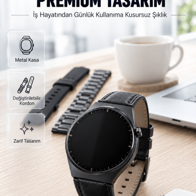 3 Kordonlu AMOLED Ekran Bluetooth Aramalı Akıllı Saat Metal, Deri ve Silikon Kordon Seti