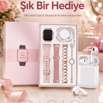 3 Kordonlu Dokunmatik Ekran Akıllı Saat ve 2.Nesil Kablosuz Bluetooth Kulaklık ANC/ENC