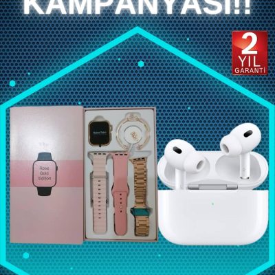 3 Kordonlu Pembe Amoled Ekran Akıllı Saat ve Yeni Nesil Pro Kablosuz Bluetooth Kulaklık ANC/ENC