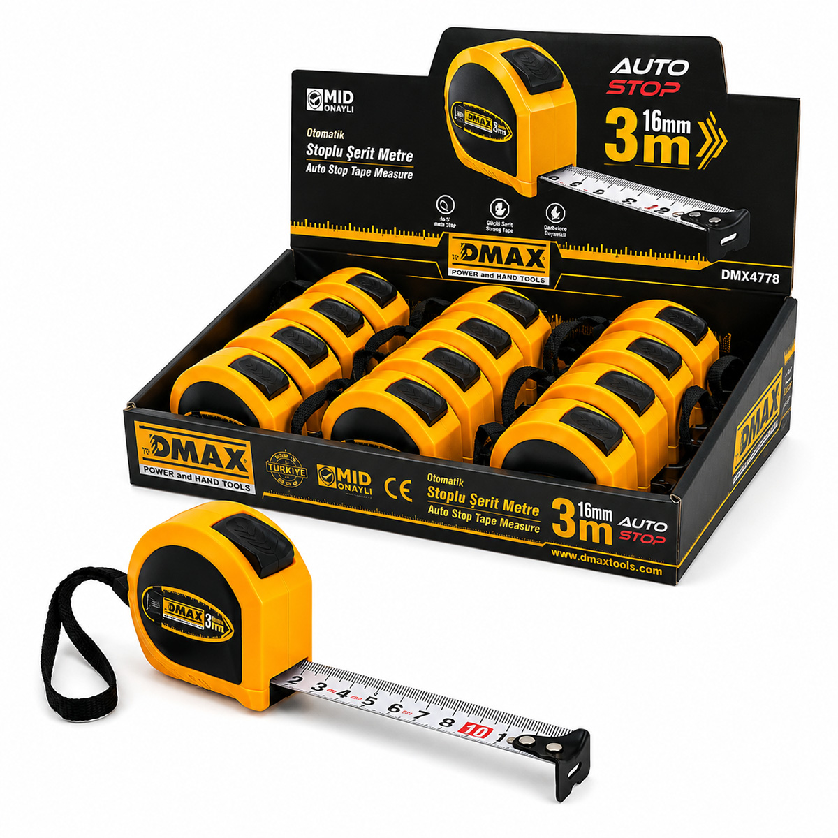 3 m Çelik Şerit Metre 16 mm Otomatik Stoplu