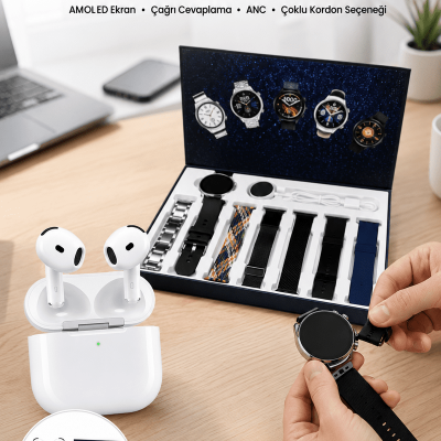 3.Nesil TWS Bluetooth Kulaklık Bluetooth Bağlantılı Akıllı Saat Amoled Ekran Plastik Hasır Kordon