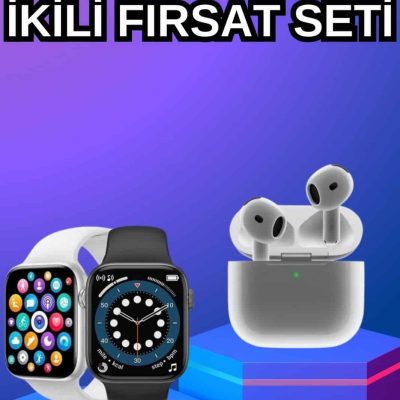 3.Nesil TWS Bluetooth Kulaklık ve Dokunmatik Ekran Akıllı Saat Sesli Görüşme