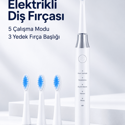 3 Yedek Başlık Hediyeli USB Şarjlı Beyaz Elektrikli Diş Fırçası