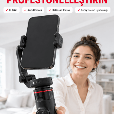 360° AI Akıllı Takipli Selfie Stick Gimbal Stabilizatör Bluetooth Kumandalı Uzayabilir Telefon Tripodu