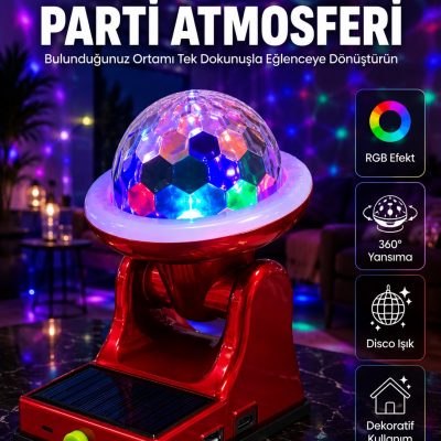 360° RGB LED Disco Işığı Ayarlanabilir Başlıklı Güneş Enerjili Projektör Lamba