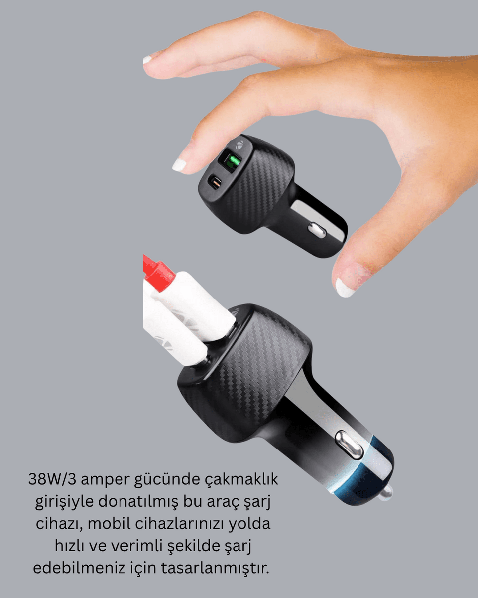 Kompakt Tasarımlı Type-C + USB Girişli Araç Şarj Başlığı