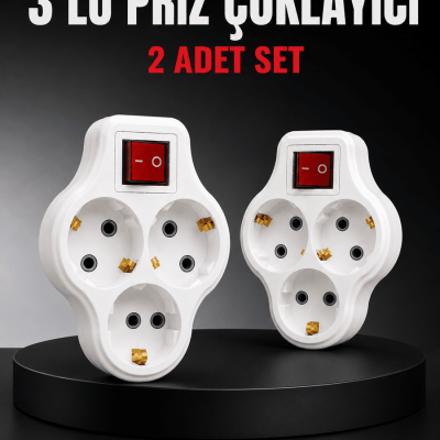 3’lü Priz Çoklayıcı 2 Adet Set Anahtarlı Kablosuz Duvar Tipi Priz Çoğaltıcı