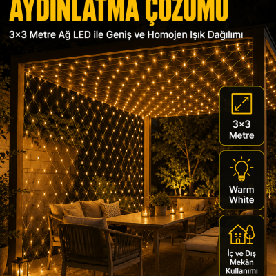 3x3 Metre Ağ LED ile Bahçenize Sıcak ve Şık Aydınlatma