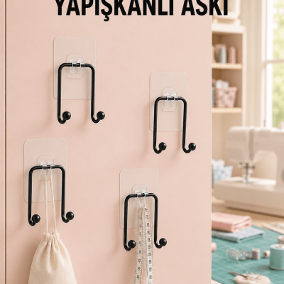 4 Adet Çok Amaçlı Yapışkanlı Askılık Ev Düzenleyici Duvar Askı Seti