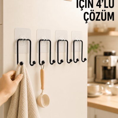 4 Adet Yapışkanlı Askı Çok Amaçlı Mutfak Banyo Düzenleyici Askılık