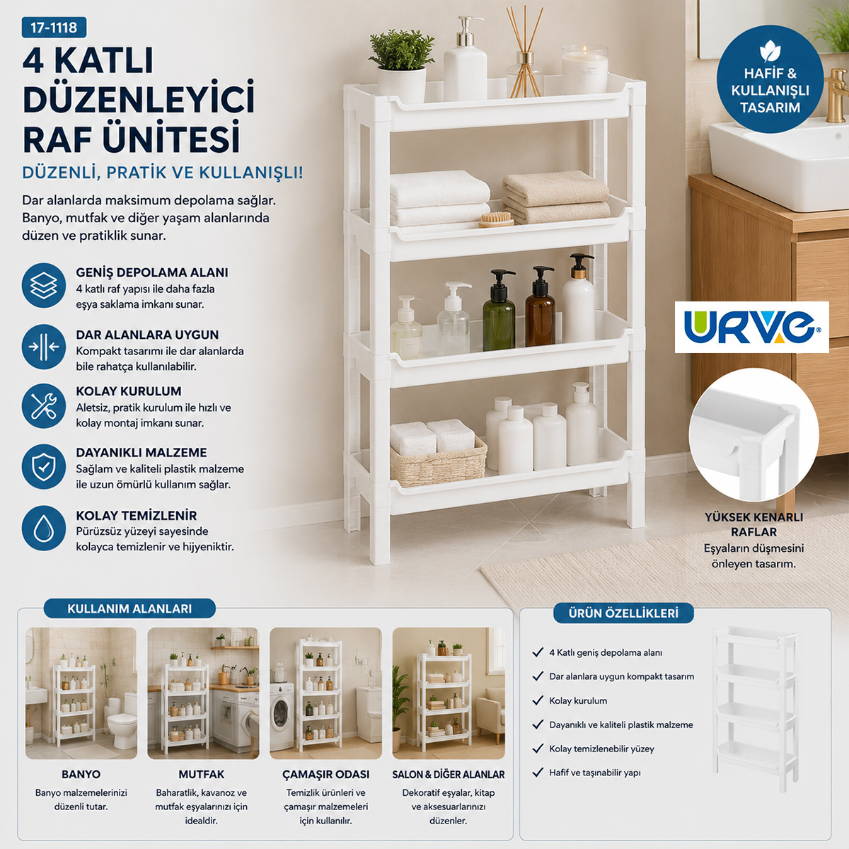 4 Katlı Sepet Organizer Raf Düzenleyici
