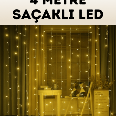 4 Metre Şelale Perde Led Işık Dış Mekan İç Mekan Uyumlu