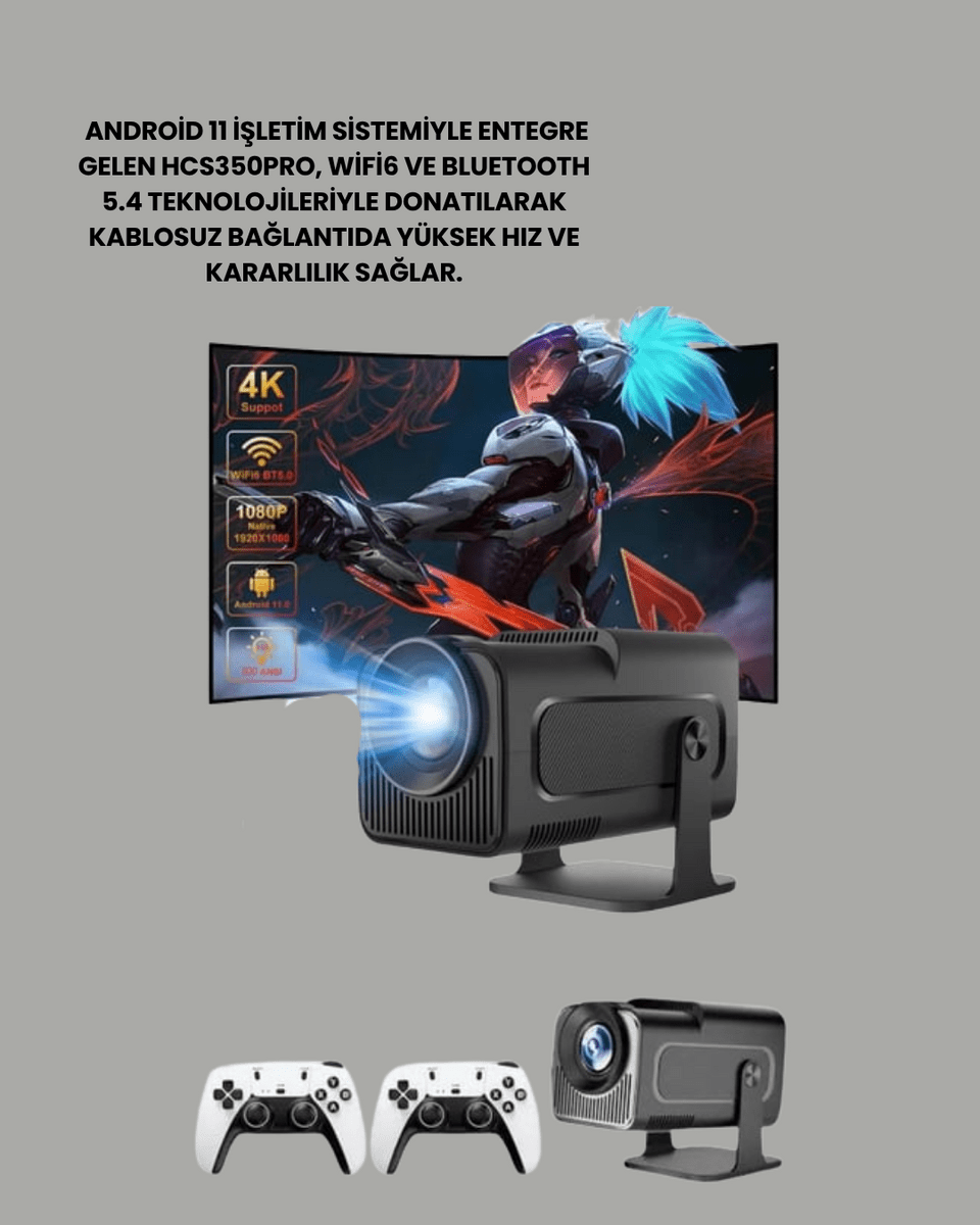 Taşınabilir Full HD Projektör - 1 GB RAM, 8 GB Hafıza Yeni Nesil