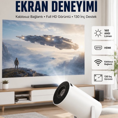 4K Uyumlu 130 İnç Full HD Projeksiyon Cihazı ve Kablosuz Aktarım Özelliği