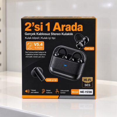 Kablosuz Bluetooth Kulaklık 4 Kulaklıklı 2’si 1 Arada Siyah