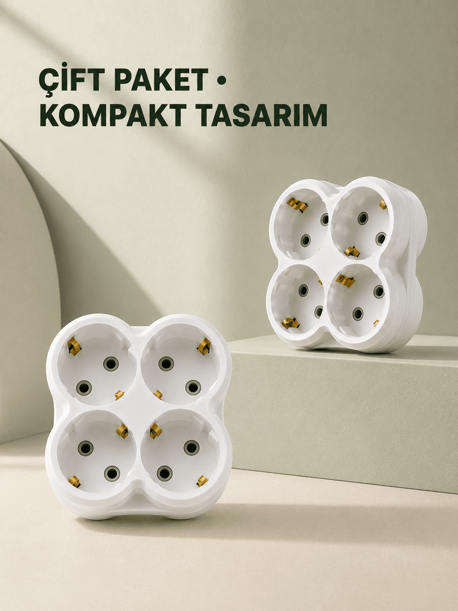 4’lü Priz Çoğaltıcı 2 Adet Set Kablosuz Duvar Tipi Priz Çoklayıcı Adaptör