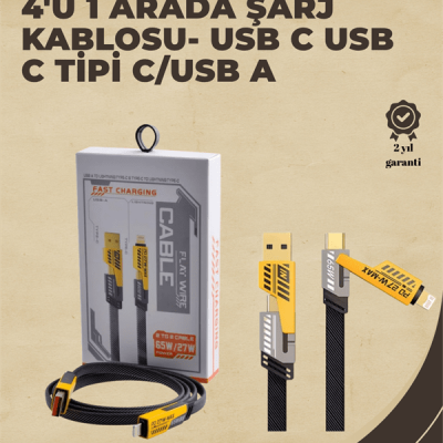 4'ü 1 Arada Metal Hızlı Veri Kablosu – 65W Güç, 27W iPhone Desteği, 480Mbps Aktarım