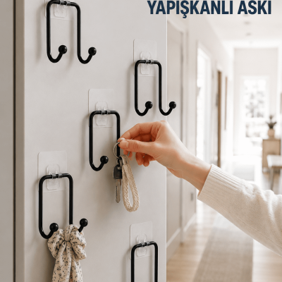 5 Adet Yapışkanlı Duvar Askısı Çok Amaçlı Pratik Askılık Seti