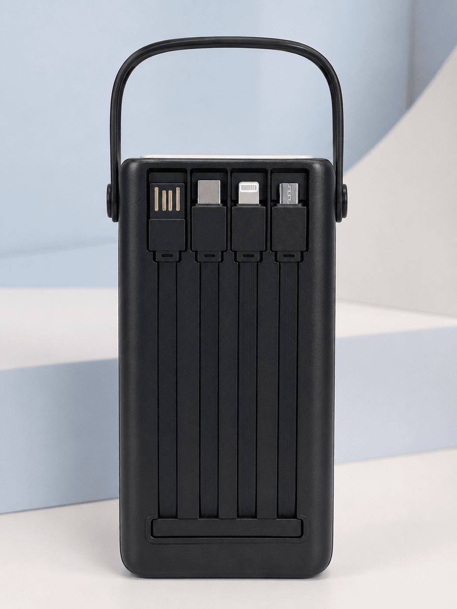 LED Aydınlatmalı Powerbank 50.000 mAh 22,5 W Hızlı Şarj 4 Dahili Kablolu Dijital Pil Göstergeli Batarya
