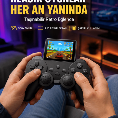 500 Dahili Oyunlu Taşınabilir Retro El Konsolu-2.4 inç Renkli Ekranlı