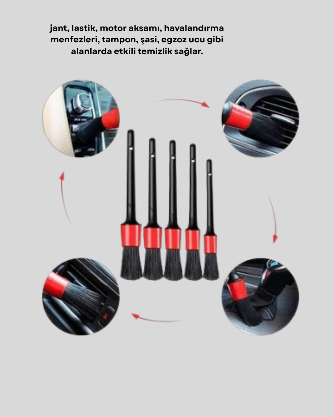 5 Parça Detay Temizlik Fırçası Seti Jant Motor Havalandırma İç Dış Temizlik