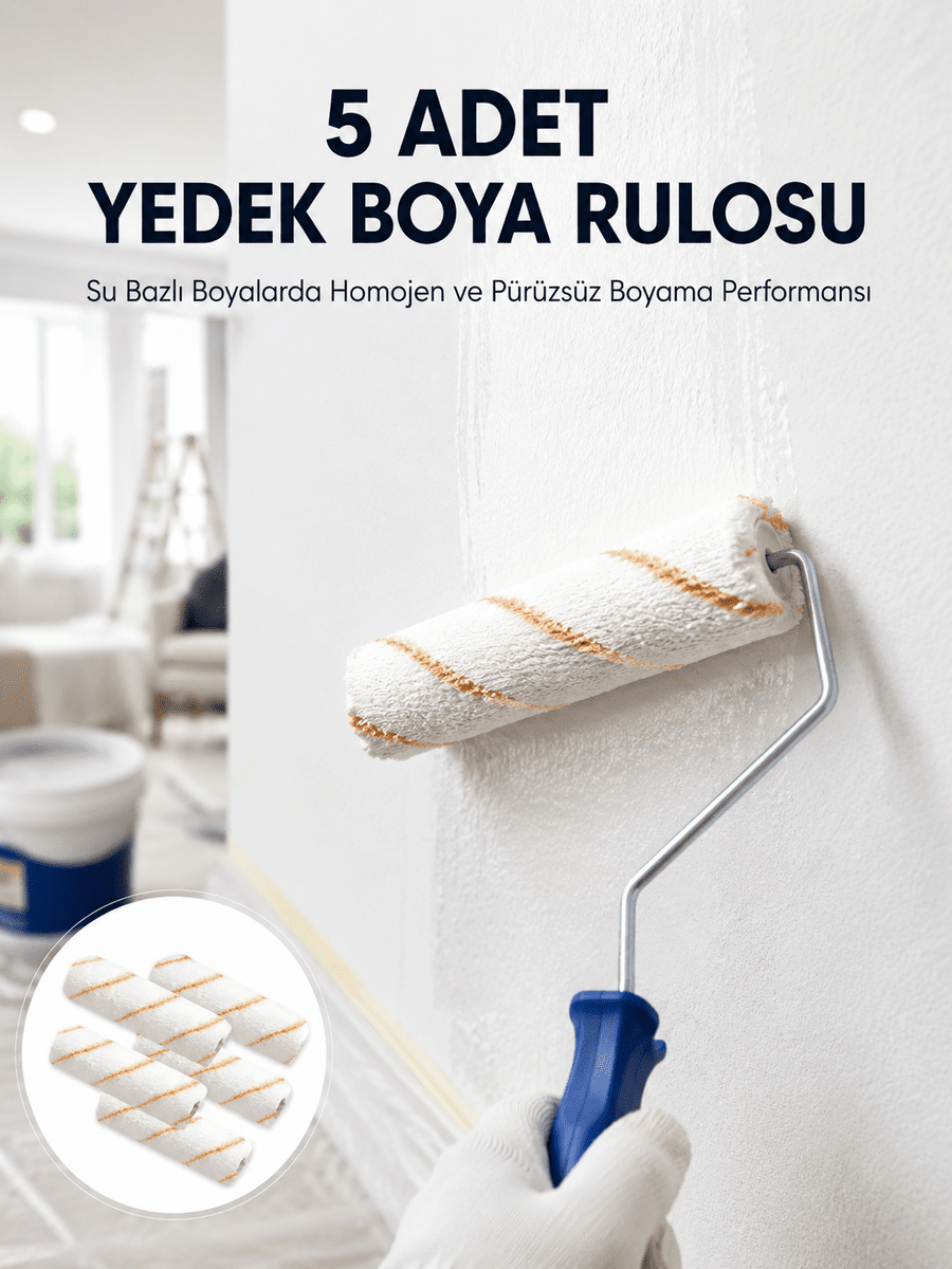 5’li Mini Rulo Boya Seti Duvar Tavan Emülsiyon Uygulama