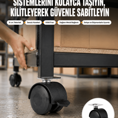 6 cm Kilitli Tekerlek Ayak 4 Adet Sehpa ve Ekipman Uyumlu