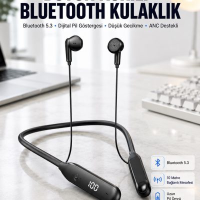 60 Saat Kablolu Boyun Askılı Dijital Göstergeli Bluetooth Kulaklığı Yeni Nesil